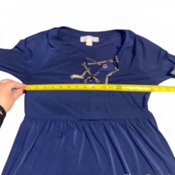 MICHAEL, Michael Kors Designer Women’s Navy Blue Gold Chain Lace-Up Blouse XS - Picture 11 of 11